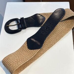 Ralph Lauren Womens tan wide Braided Leather Belt large buckle
